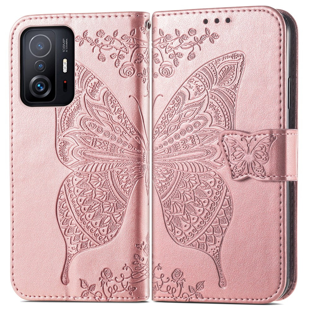 Imprinting Butterfly Flower Pattern Wallet Stand Phone Case Leather Cover for Xiaomi 11T / 11T Pro