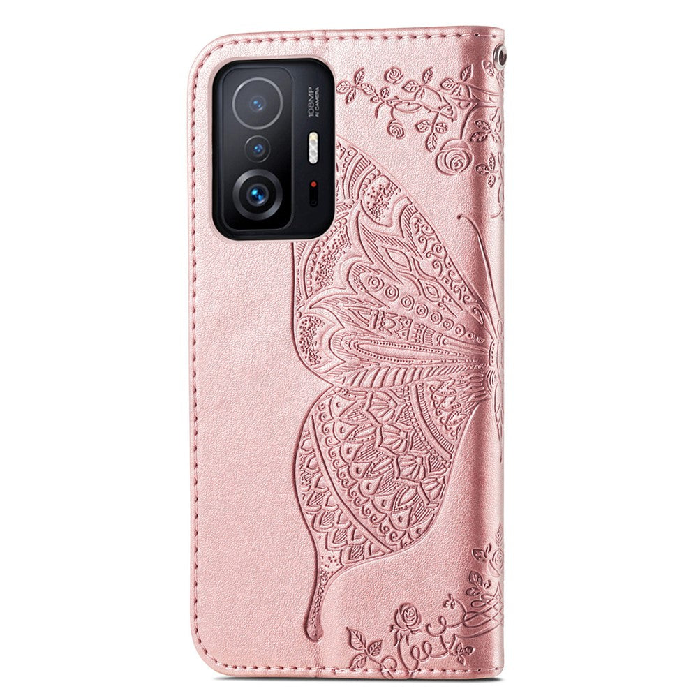 Imprinting Butterfly Flower Pattern Wallet Stand Phone Case Leather Cover for Xiaomi 11T / 11T Pro