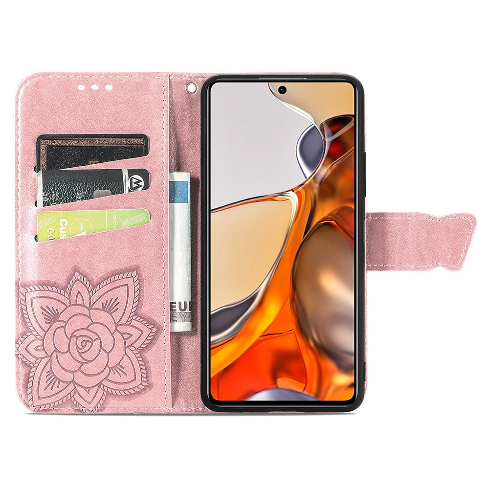 Imprinting Butterfly Flower Pattern Wallet Stand Phone Case Leather Cover for Xiaomi 11T / 11T Pro