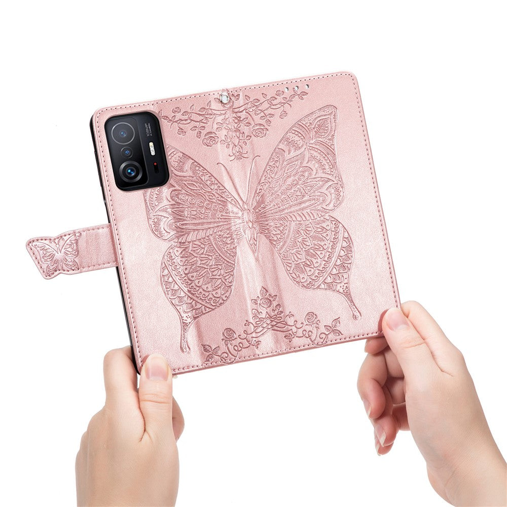 Imprinting Butterfly Flower Pattern Wallet Stand Phone Case Leather Cover for Xiaomi 11T / 11T Pro