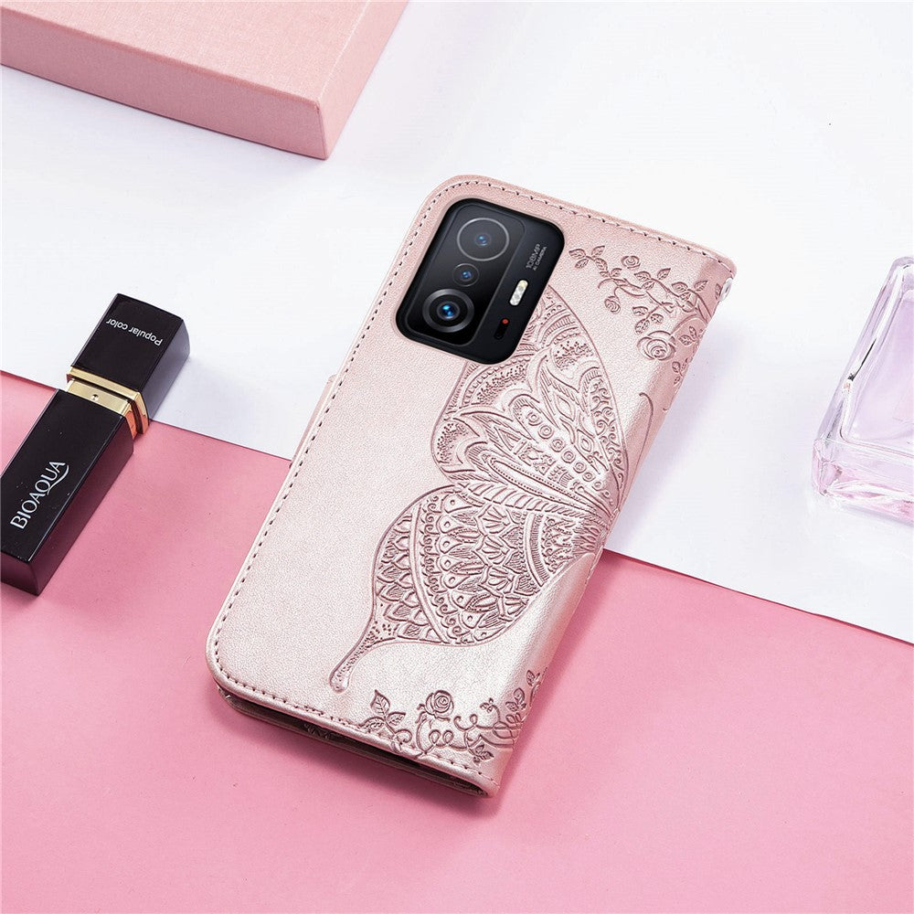 Imprinting Butterfly Flower Pattern Wallet Stand Phone Case Leather Cover for Xiaomi 11T / 11T Pro