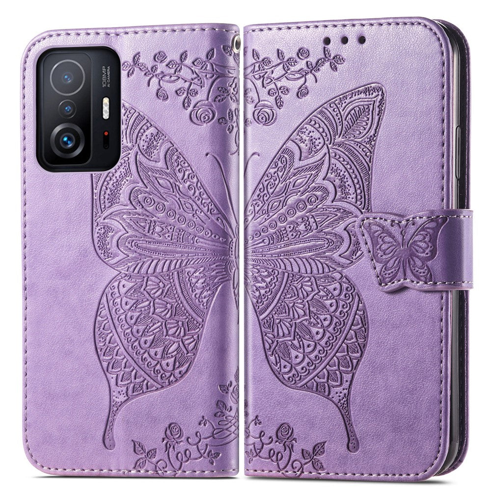 Præget læderpung med sommerfugle- og blomstermotiv til Xiaomi 11T / Xiaomi 11T Pro