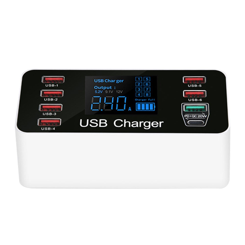 A9+ 8-Port USB+Type C 40W Quick Charge Adapter with LCD Display QC 3.0 Wall Charger