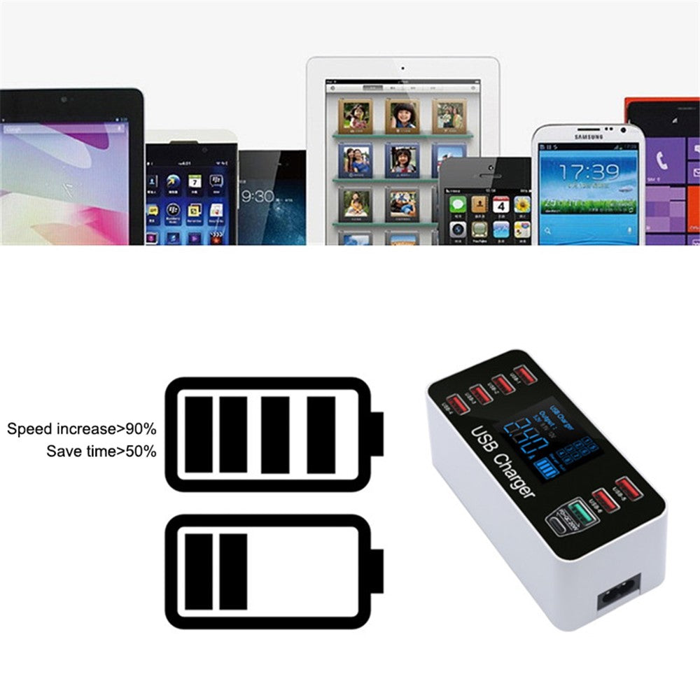 A9+ 8-Port USB+Type C 40W Quick Charge Adapter with LCD Display QC 3.0 Wall Charger