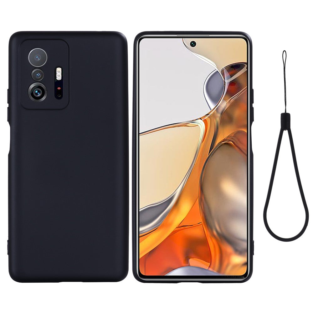 Liquid Silicone Phone Case Shockproof Precise Cutout Solid Color Phone Cover with Handy Strap for Xiaomi 11T / 11T Pro