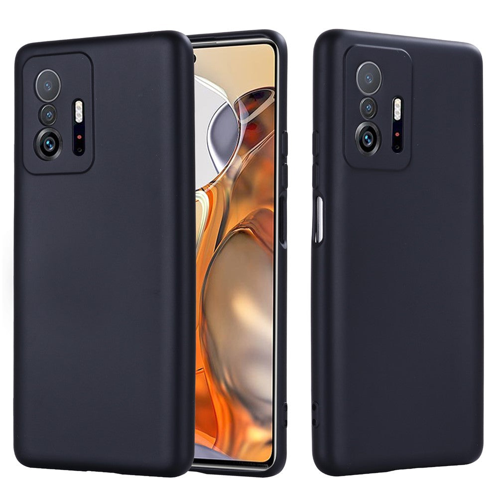 Liquid Silicone Phone Case Shockproof Precise Cutout Solid Color Phone Cover with Handy Strap for Xiaomi 11T / 11T Pro