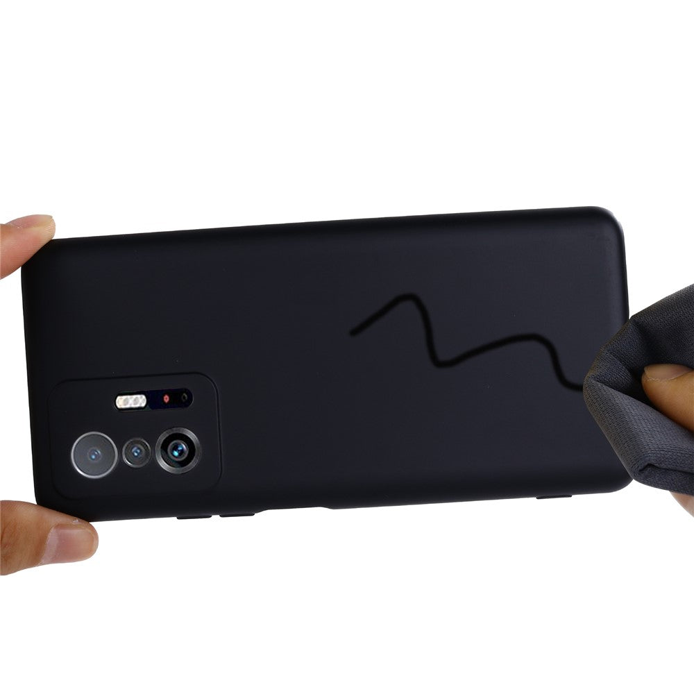 Liquid Silicone Phone Case Shockproof Precise Cutout Solid Color Phone Cover with Handy Strap for Xiaomi 11T / 11T Pro
