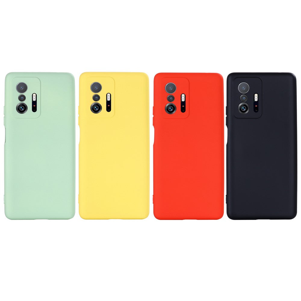 Liquid Silicone Phone Case Shockproof Precise Cutout Solid Color Phone Cover with Handy Strap for Xiaomi 11T / 11T Pro
