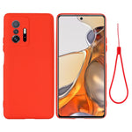 Liquid Silicone Phone Case Shockproof Precise Cutout Solid Color Phone Cover with Handy Strap for Xiaomi 11T / 11T Pro