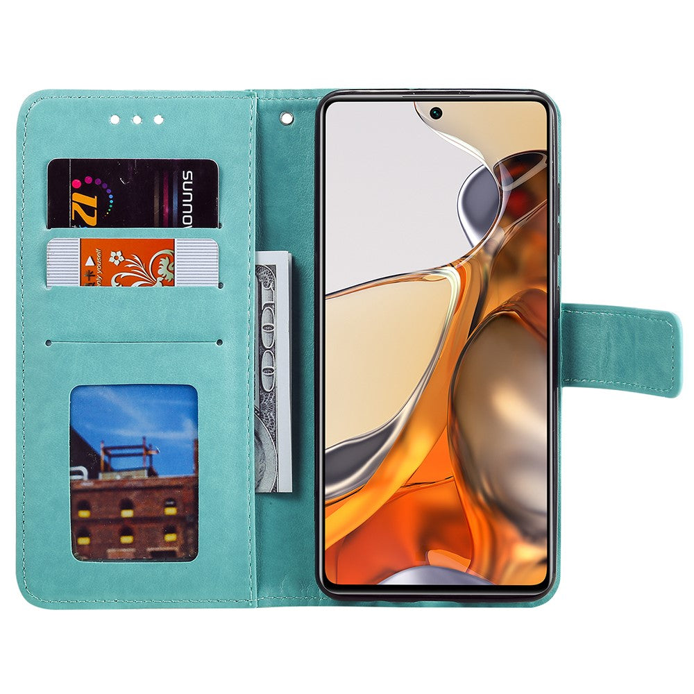 Imprinted Mandala Flower Wallet Stand Leather Cover Phone Case with Wrist Strap for Xiaomi 11T / 11T Pro