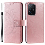 Imprinted Mandala Flower Wallet Stand Leather Cover Phone Case with Wrist Strap for Xiaomi 11T / 11T Pro