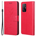 Butterfly and Flower Imprinting Leather Cover Phone Standing Wallet Shell with Hand Strap for Xiaomi 11T / 11T Pro