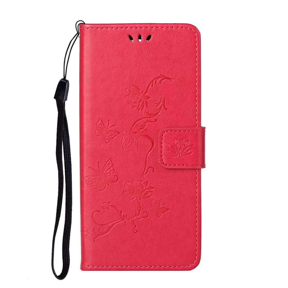 Butterfly and Flower Imprinting Leather Cover Phone Standing Wallet Shell with Hand Strap for Xiaomi 11T / 11T Pro