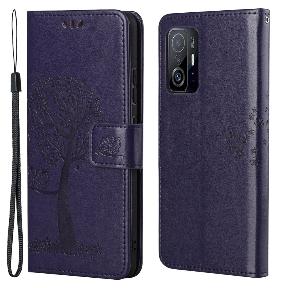 Plånboksfodral i PU-läder med prägel på uggla och träd för Xiaomi 11T / 11T Pro