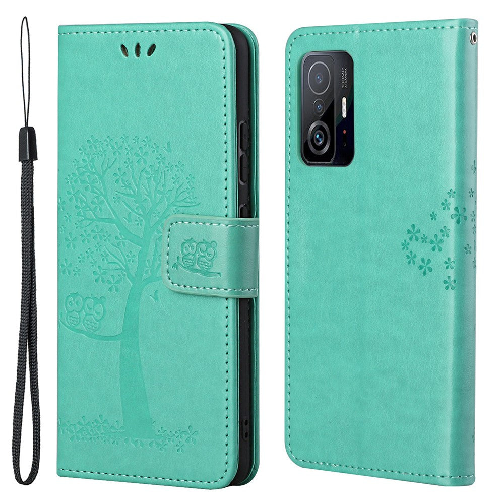 Owl and Tree Pattern Imprinted Wallet Stand PU Leather Protective Phone Shell for Xiaomi 11T / 11T Pro