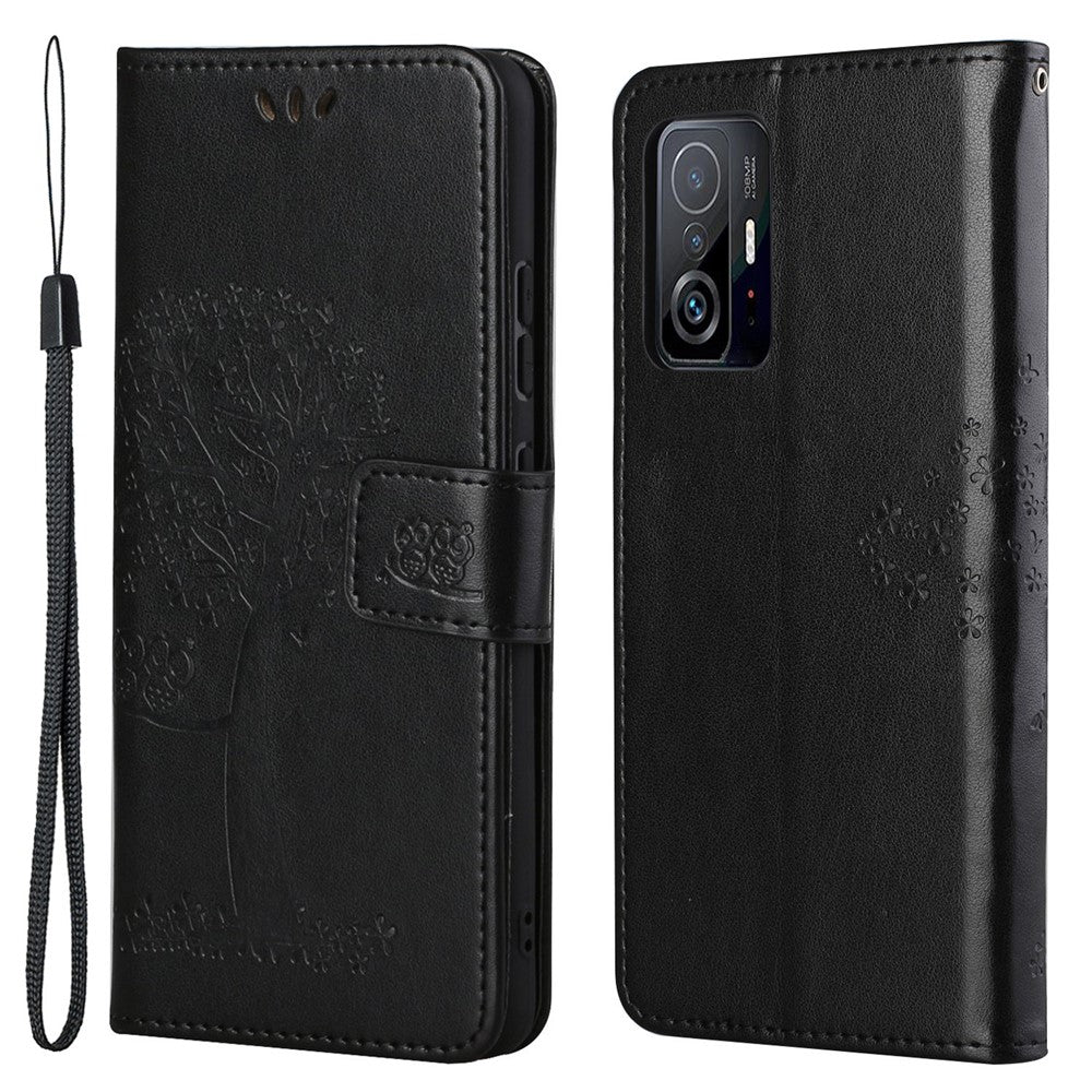 Plånboksfodral i PU-läder med prägel på uggla och träd för Xiaomi 11T / 11T Pro