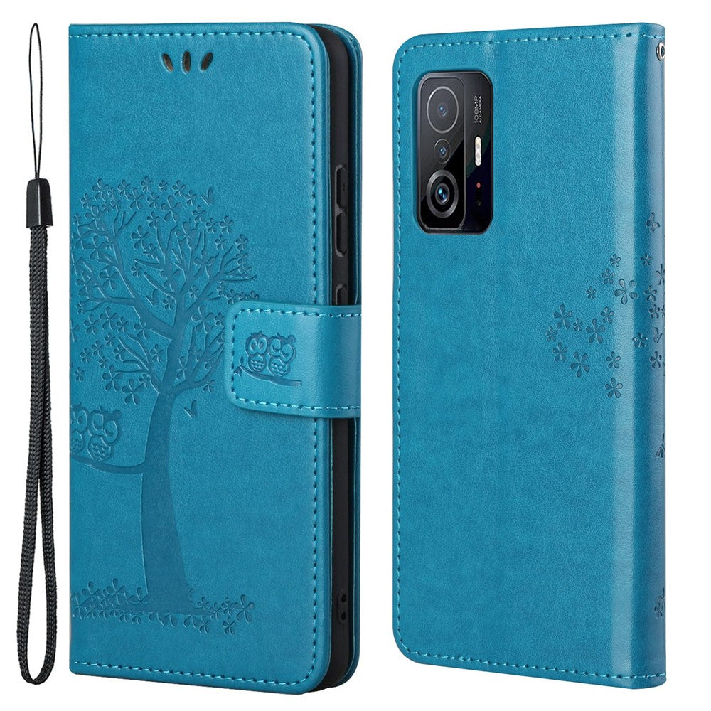 Plånboksfodral i PU-läder med prägel på uggla och träd för Xiaomi 11T / 11T Pro