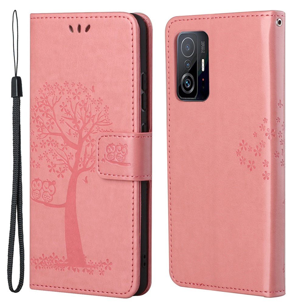 Plånboksfodral i PU-läder med prägel på uggla och träd för Xiaomi 11T / 11T Pro