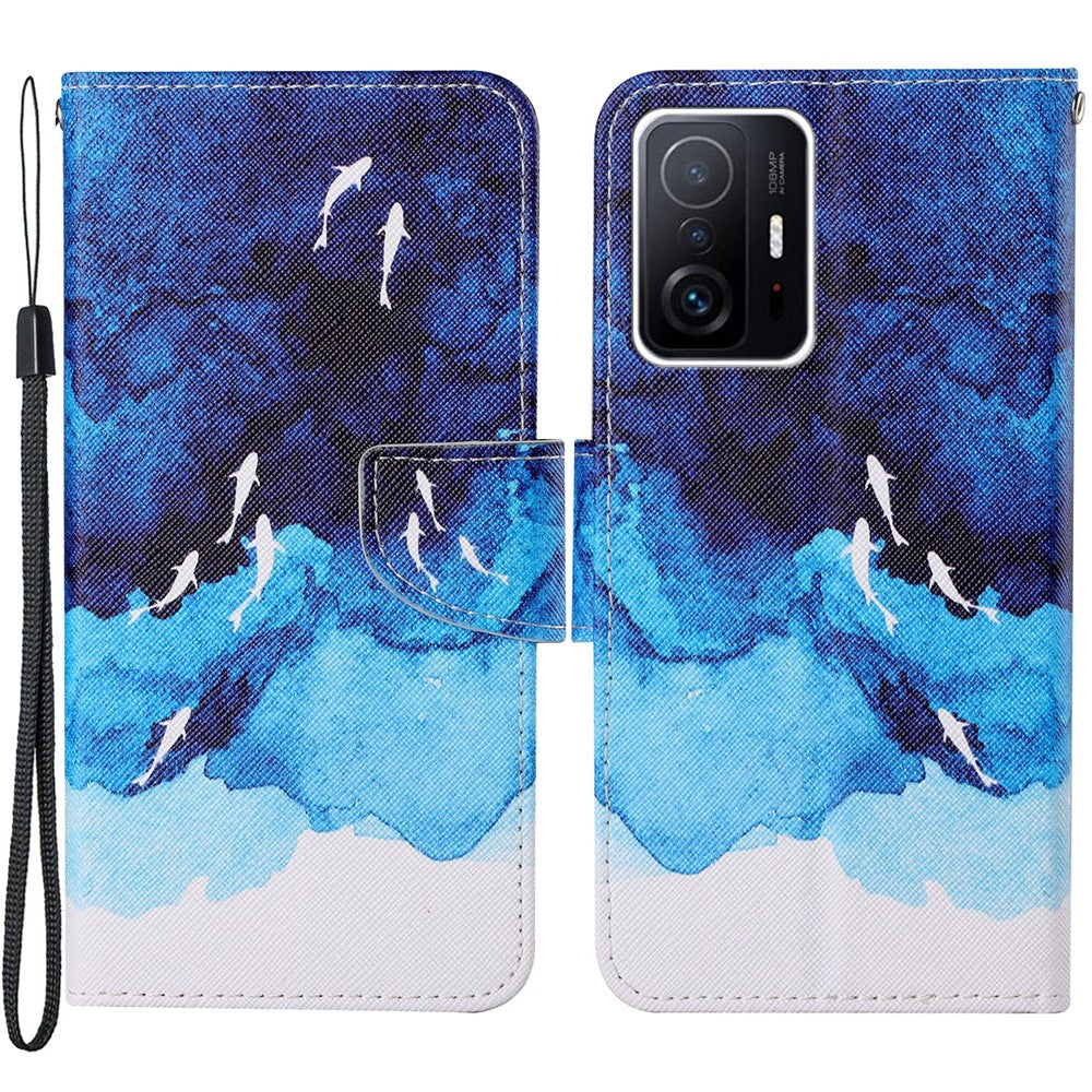 Pattern Printing Stand Wallet Design Protective Leather Case Phone Cover with Lanyard for Xiaomi 11T/11T Pro
