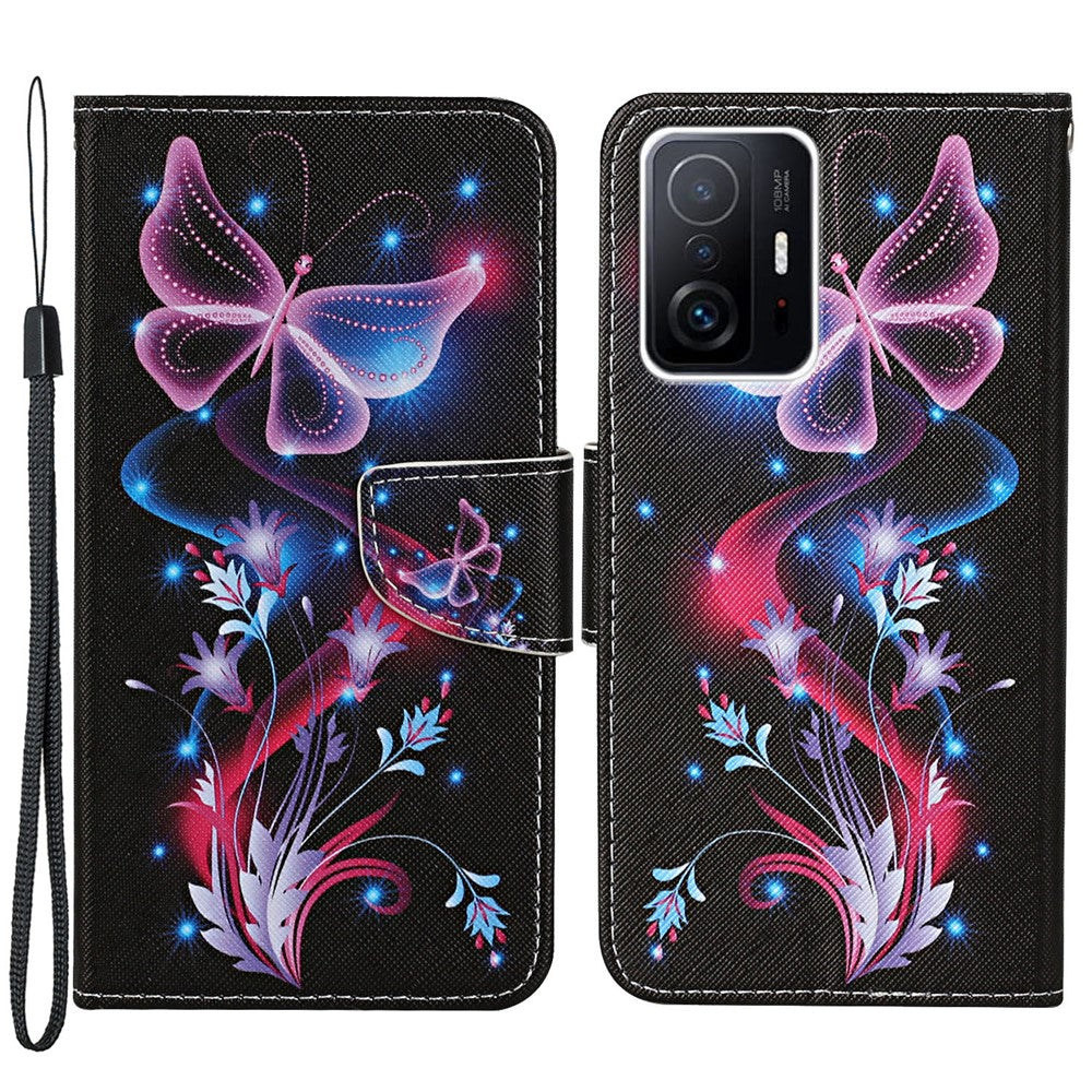 Pattern Printing PU Leather Phone Stand Wallet Case Protective Cover with Wrist Strap for Xiaomi 11T/11T Pro