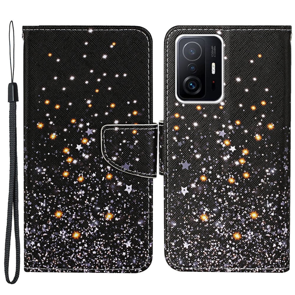 Pattern Printing PU Leather Phone Stand Wallet Case Protective Cover with Wrist Strap for Xiaomi 11T/11T Pro