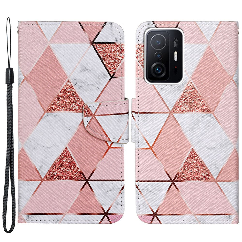 Pattern Printing PU Leather Phone Stand Wallet Case Protective Cover with Wrist Strap for Xiaomi 11T/11T Pro
