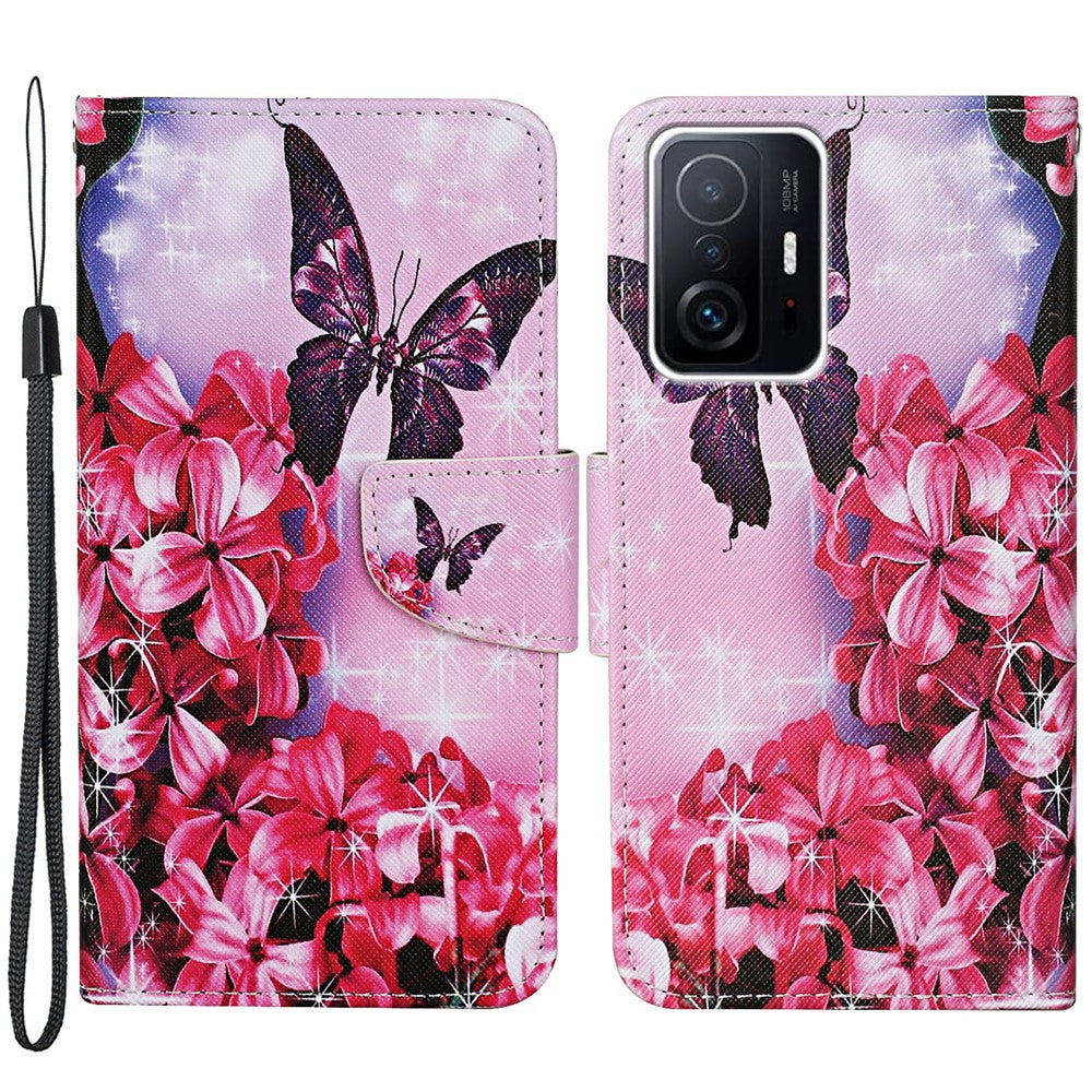 Pattern Printing PU Leather Phone Stand Wallet Case Protective Cover with Wrist Strap for Xiaomi 11T/11T Pro