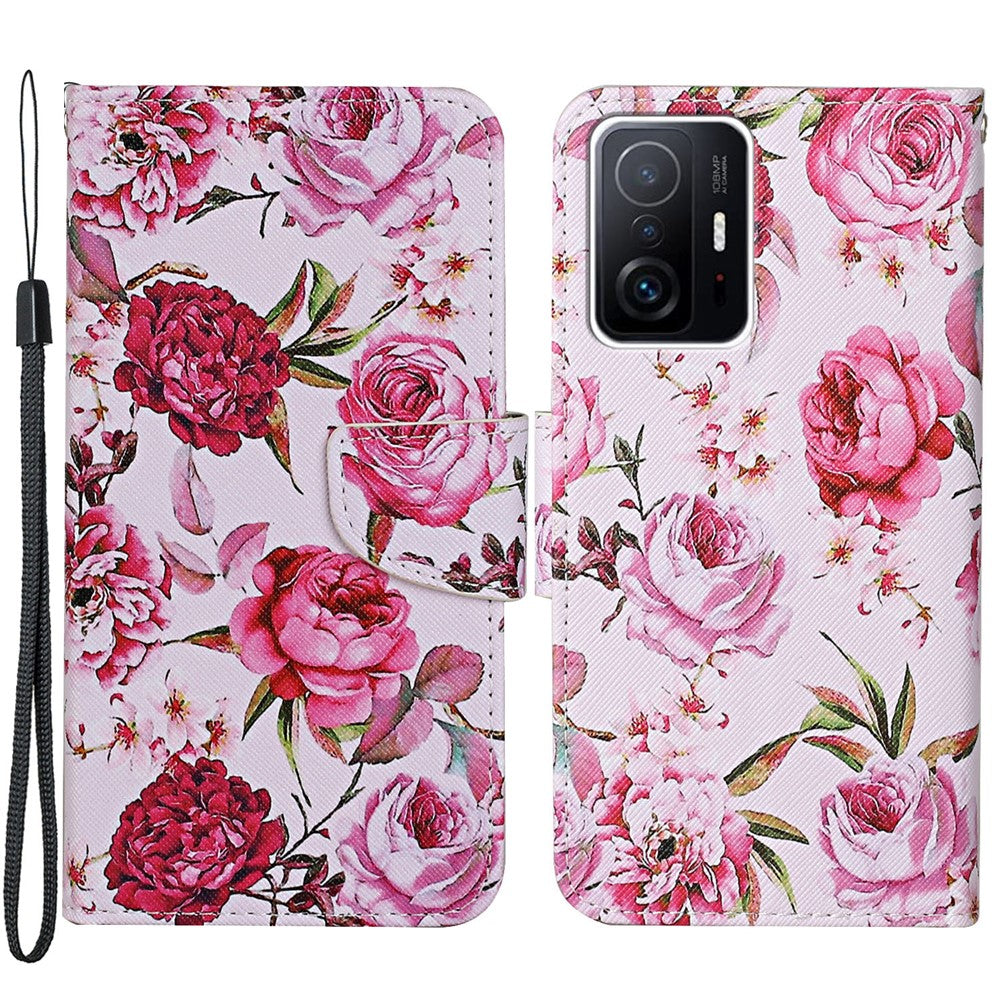 Pattern Printing PU Leather Phone Stand Wallet Case Protective Cover with Wrist Strap for Xiaomi 11T/11T Pro