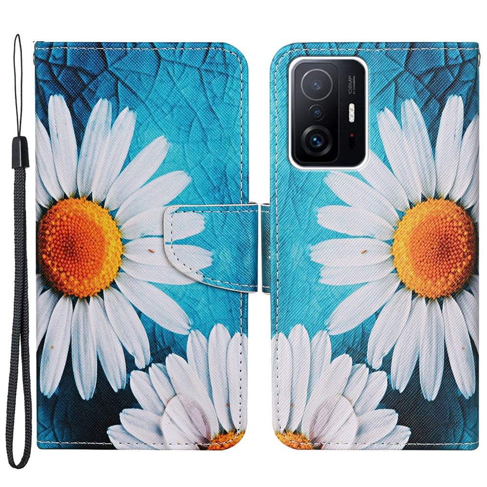 Pattern Printing PU Leather Phone Stand Wallet Case Protective Cover with Wrist Strap for Xiaomi 11T/11T Pro