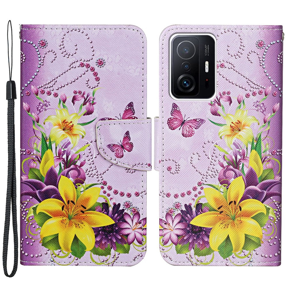 Pattern Printing PU Leather Phone Stand Wallet Case Protective Cover with Wrist Strap for Xiaomi 11T/11T Pro