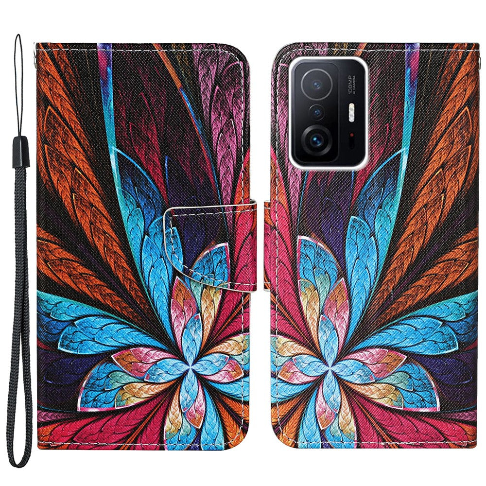 Pattern Printing PU Leather Phone Stand Wallet Case Protective Cover with Wrist Strap for Xiaomi 11T/11T Pro