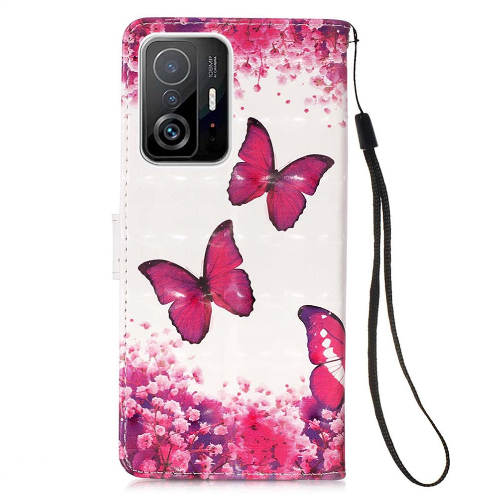 3D Pattern Printing Card Slots Shockproof Leather Case Wallet Stand Cover with Wrist Strap for Xiaomi 11T / 11T Pro