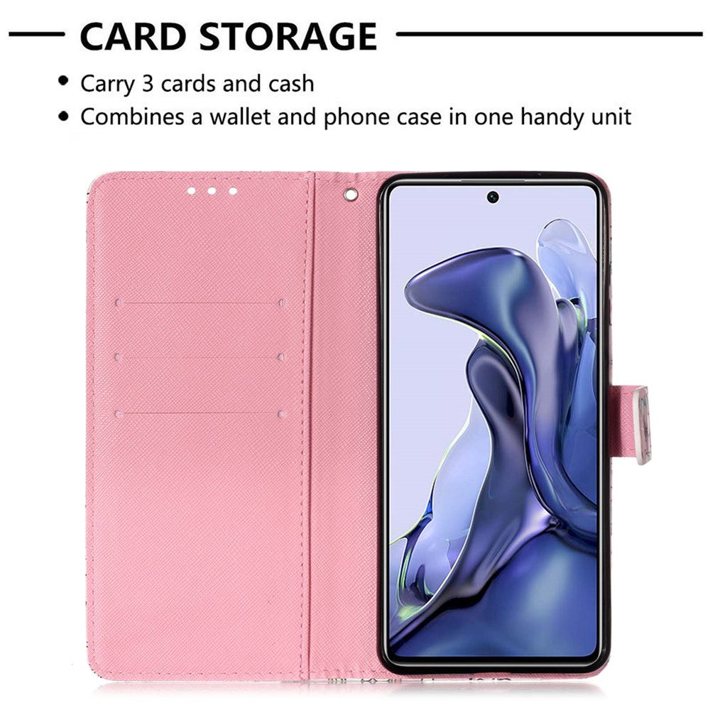 3D Pattern Printing Card Slots Shockproof Leather Case Wallet Stand Cover with Wrist Strap for Xiaomi 11T / 11T Pro