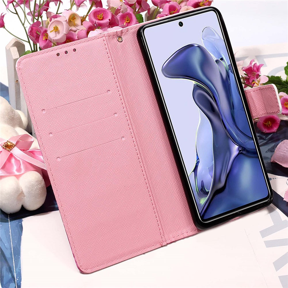 3D Pattern Printing Card Slots Shockproof Leather Case Wallet Stand Cover with Wrist Strap for Xiaomi 11T / 11T Pro