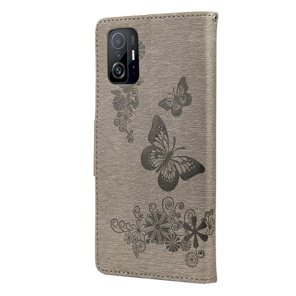 Imprinted Butterflies Flower Leather Wallet Stand Mobile Phone Case Shell Protector for Xiaomi 11T/11T Pro