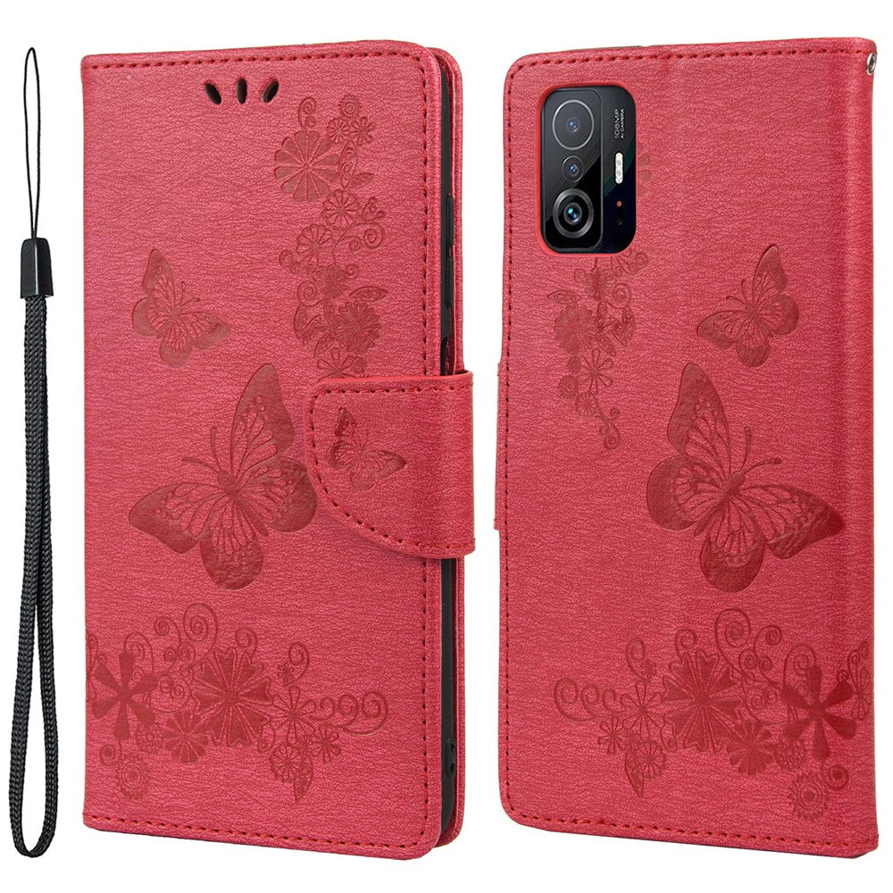 Imprinted Butterflies Flower Leather Wallet Stand Mobile Phone Case Shell Protector for Xiaomi 11T/11T Pro