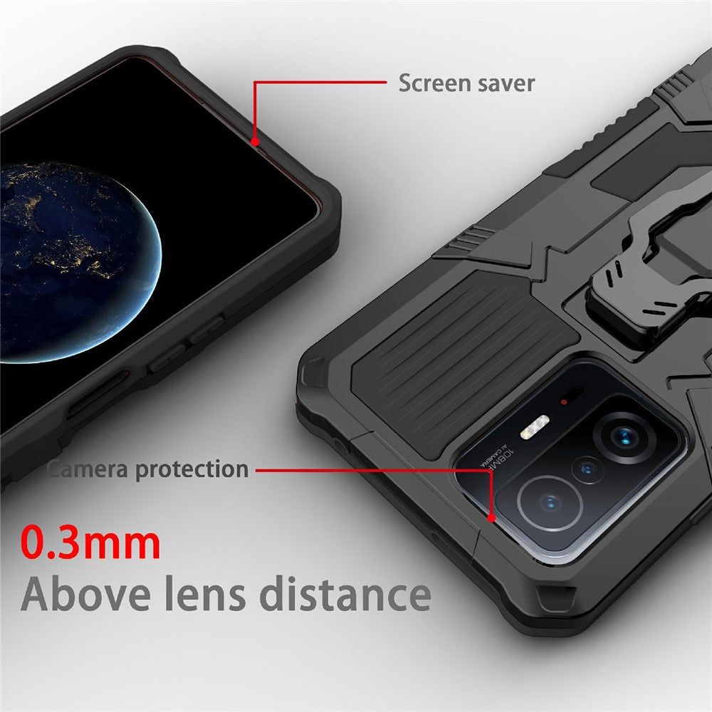 Bakklämma med stöddesign i PC + TPU + metall, hybridmobilskyddsskal för Xiaomi 11T/11T Pro