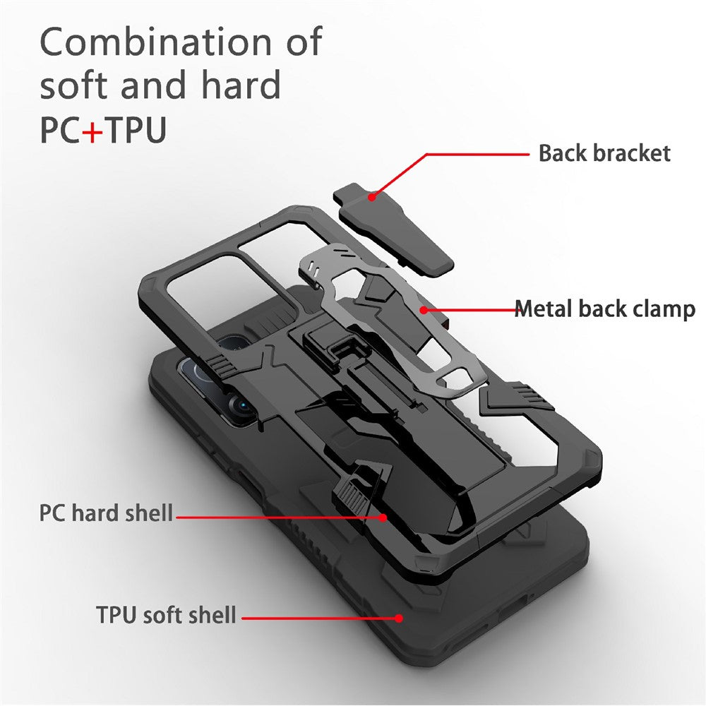 Bakklämma med stöddesign i PC + TPU + metall, hybridmobilskyddsskal för Xiaomi 11T/11T Pro
