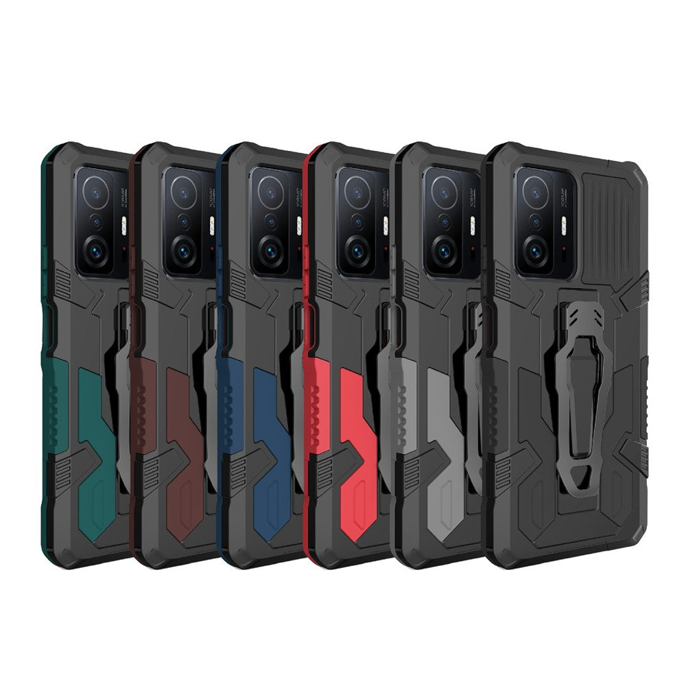 Bakklämma med stöddesign i PC + TPU + metall, hybridmobilskyddsskal för Xiaomi 11T/11T Pro