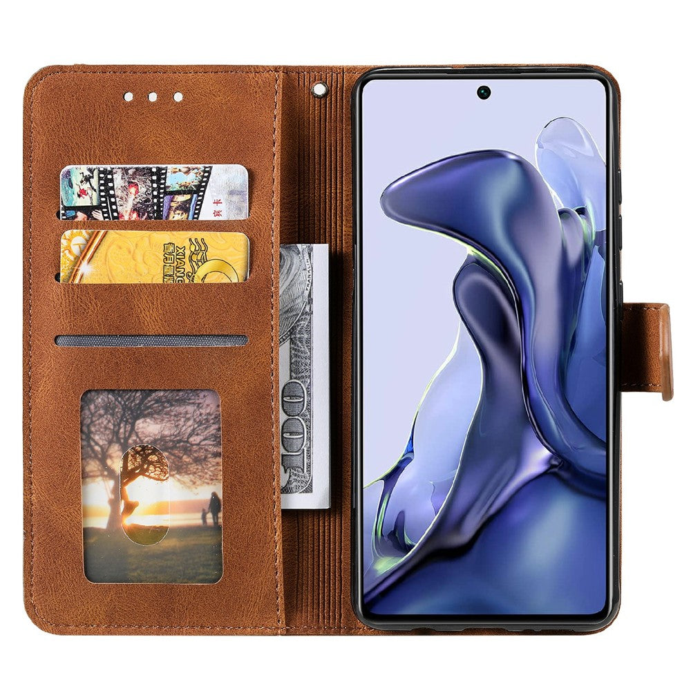 Splicing Stitching Skin-touch PU Leather and TPU Stand Wallet Phone Case Protective Cover for Xiaomi 11T/11T Pro