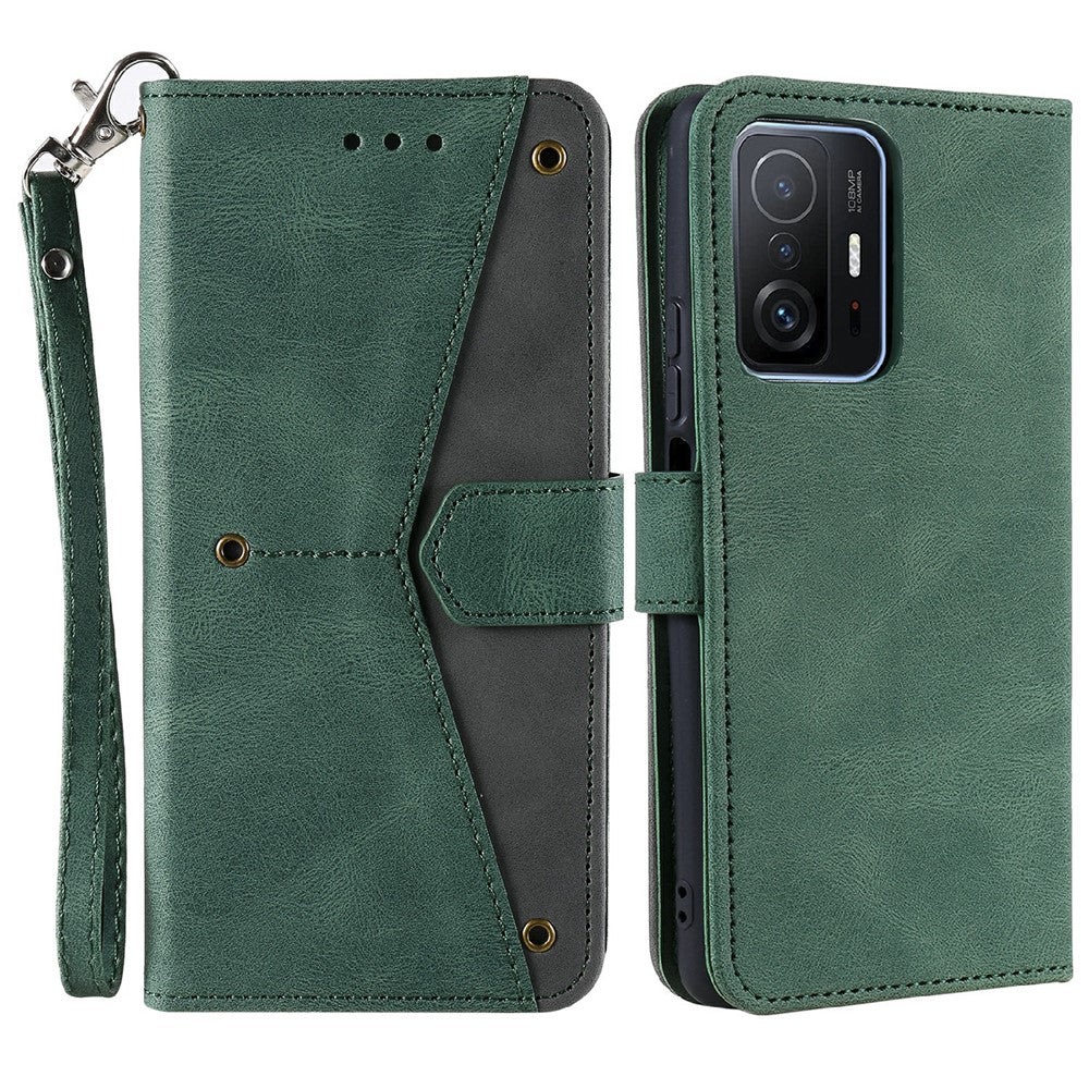 Splicing Stitching Skin-touch PU Leather and TPU Stand Wallet Phone Case Protective Cover for Xiaomi 11T/11T Pro