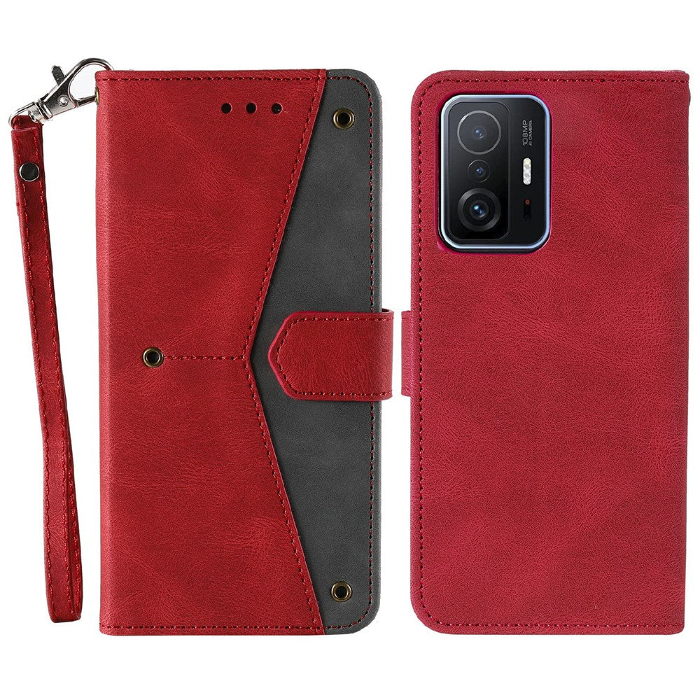 Splicing Stitching Skin-touch PU Leather and TPU Stand Wallet Phone Case Protective Cover for Xiaomi 11T/11T Pro