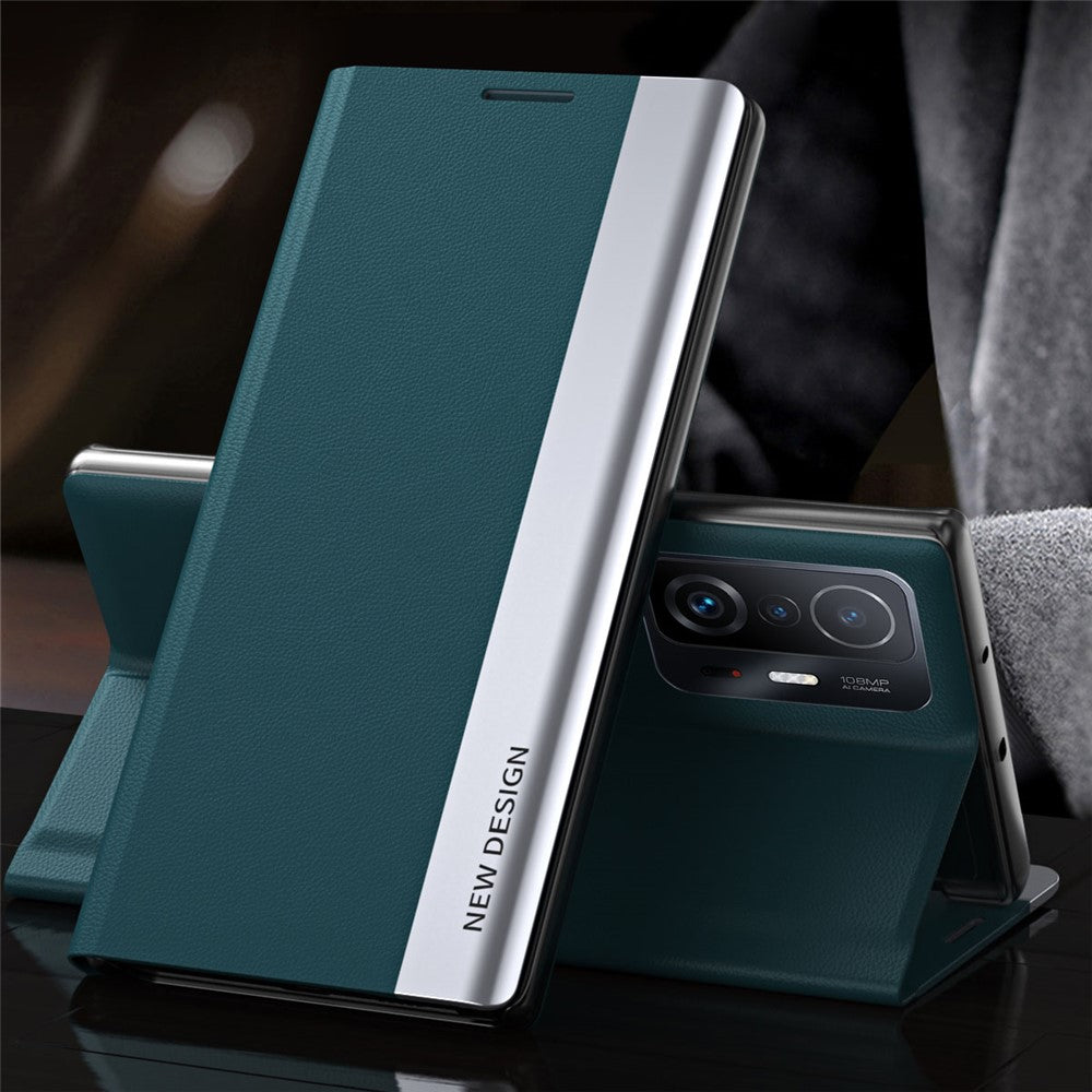Auto Absorption Folio Flip Electroplated Leather Stand Phone Case Shell for Xiaomi 11T / 11T Pro / 11T