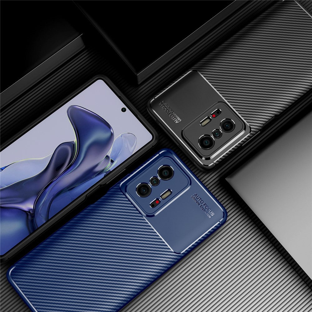 Carbon Fiber Texture Flexible TPU Drop-proof Phone Back Case Cover for Xiaomi 11T/11T Pro