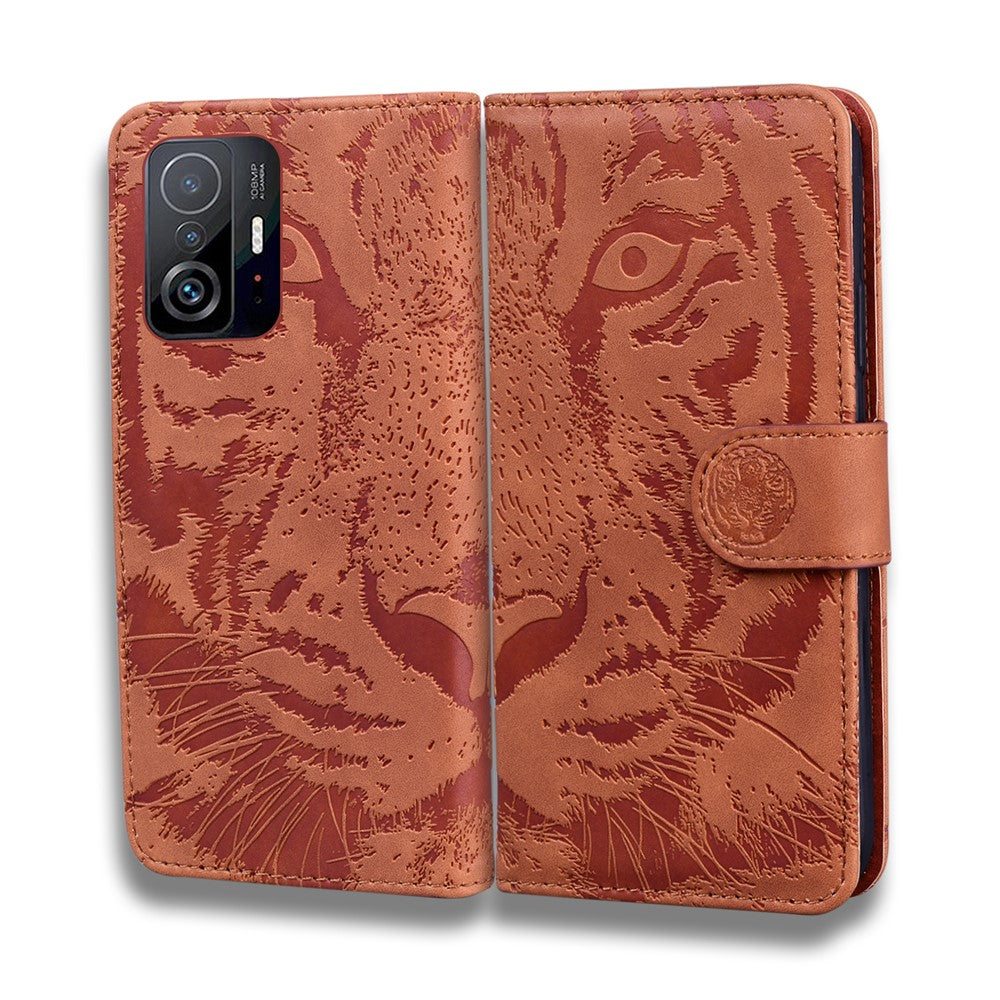Stötsäkert PU-läder och TPU-flipfodral med tryckt tigermönster, plånboksfodral för Xiaomi 11T Pro / Xiaomi 11T