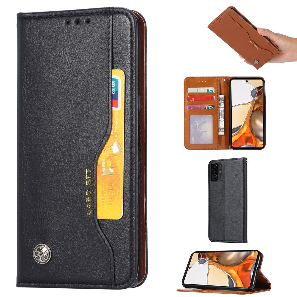 Auto-absorbed Outer Card Slot Wallet Stand Leather Cellphone Cover Protector for Xiaomi 11T / Xiaomi 11T Pro