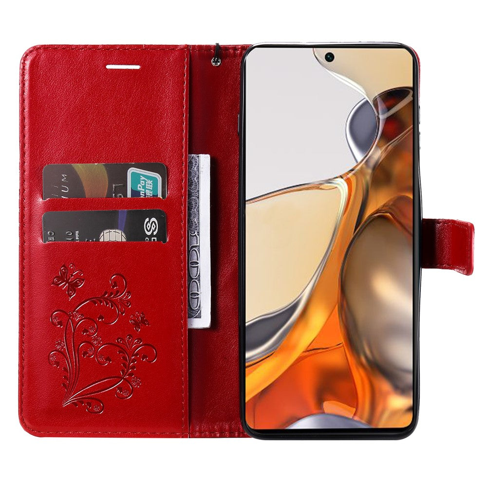 For Xiaomi 11T / 11T Pro Wallet Case Floral Butterfly Imprinted Leather Phone Cover Stand