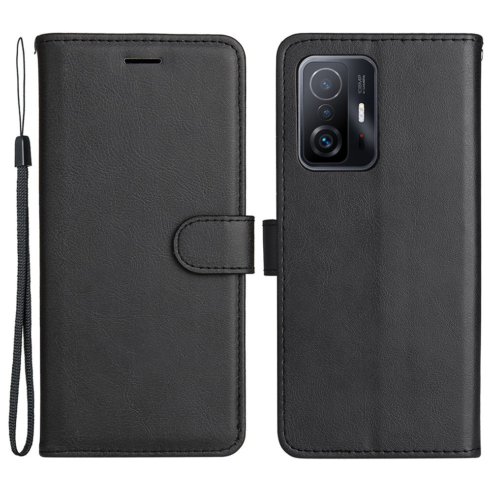 For Xiaomi 11T / 11T Pro Case Solid Color Leather Mobile Cover Wallet Stand with Strap
