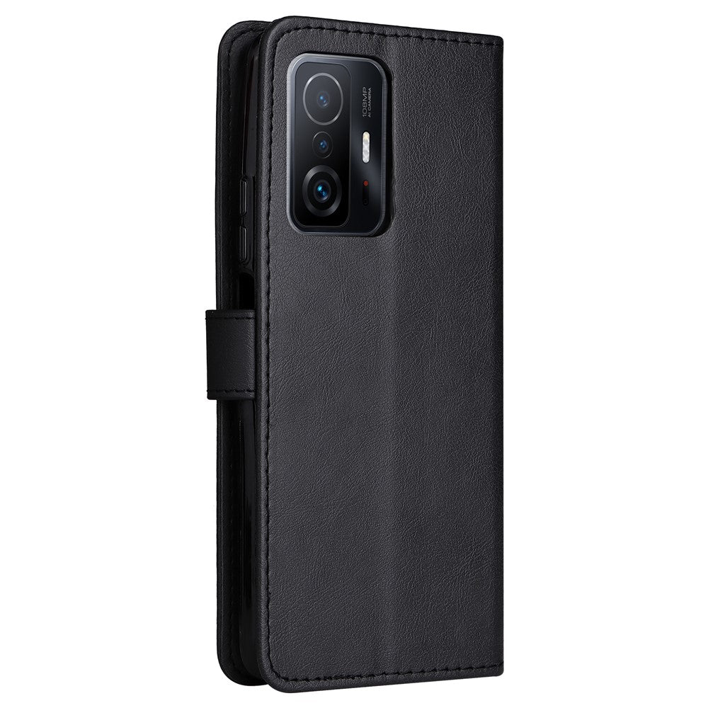 For Xiaomi 11T / 11T Pro Case Solid Color Leather Mobile Cover Wallet Stand with Strap