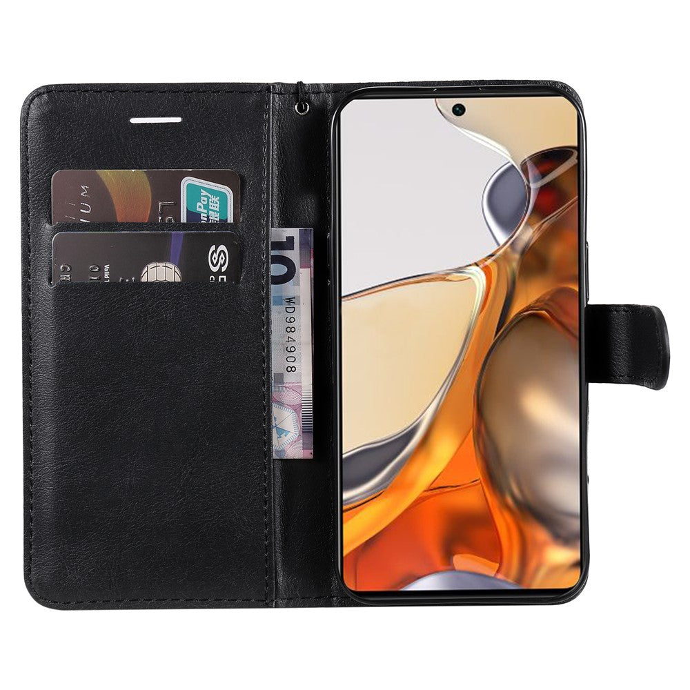 For Xiaomi 11T / 11T Pro Case Solid Color Leather Mobile Cover Wallet Stand with Strap
